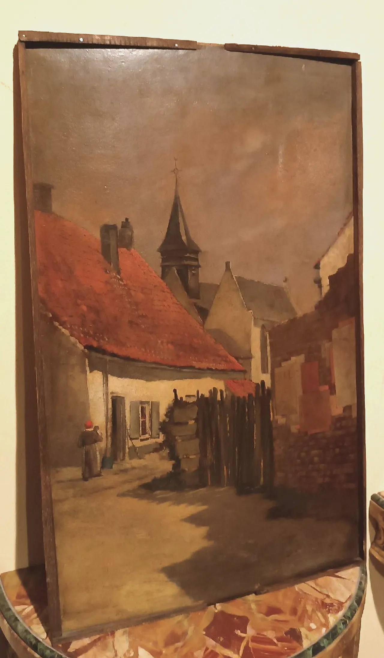 Paesaggio urbano, olio su tavola, scuola europea, '800 1