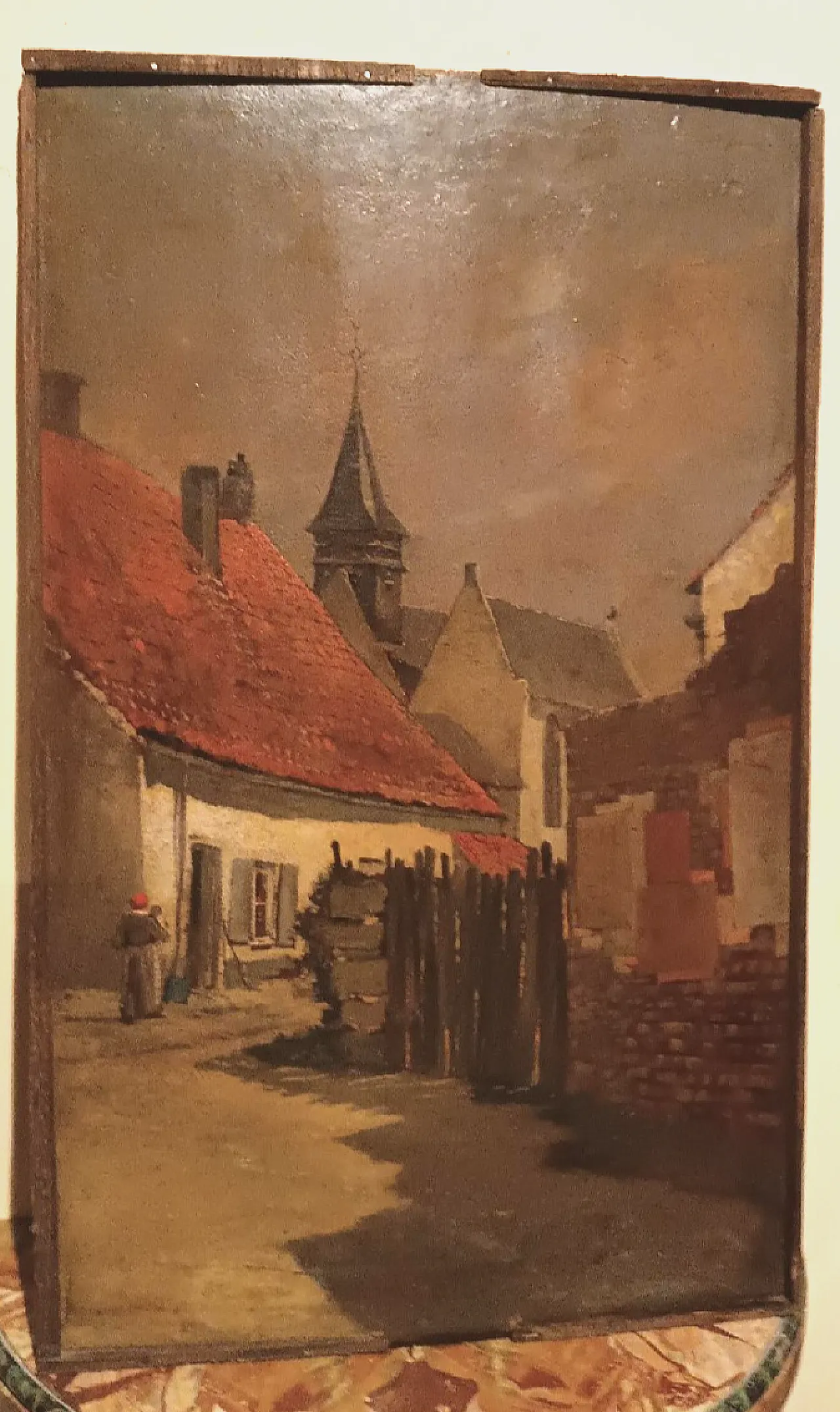 Paesaggio urbano, olio su tavola, scuola europea, '800 3