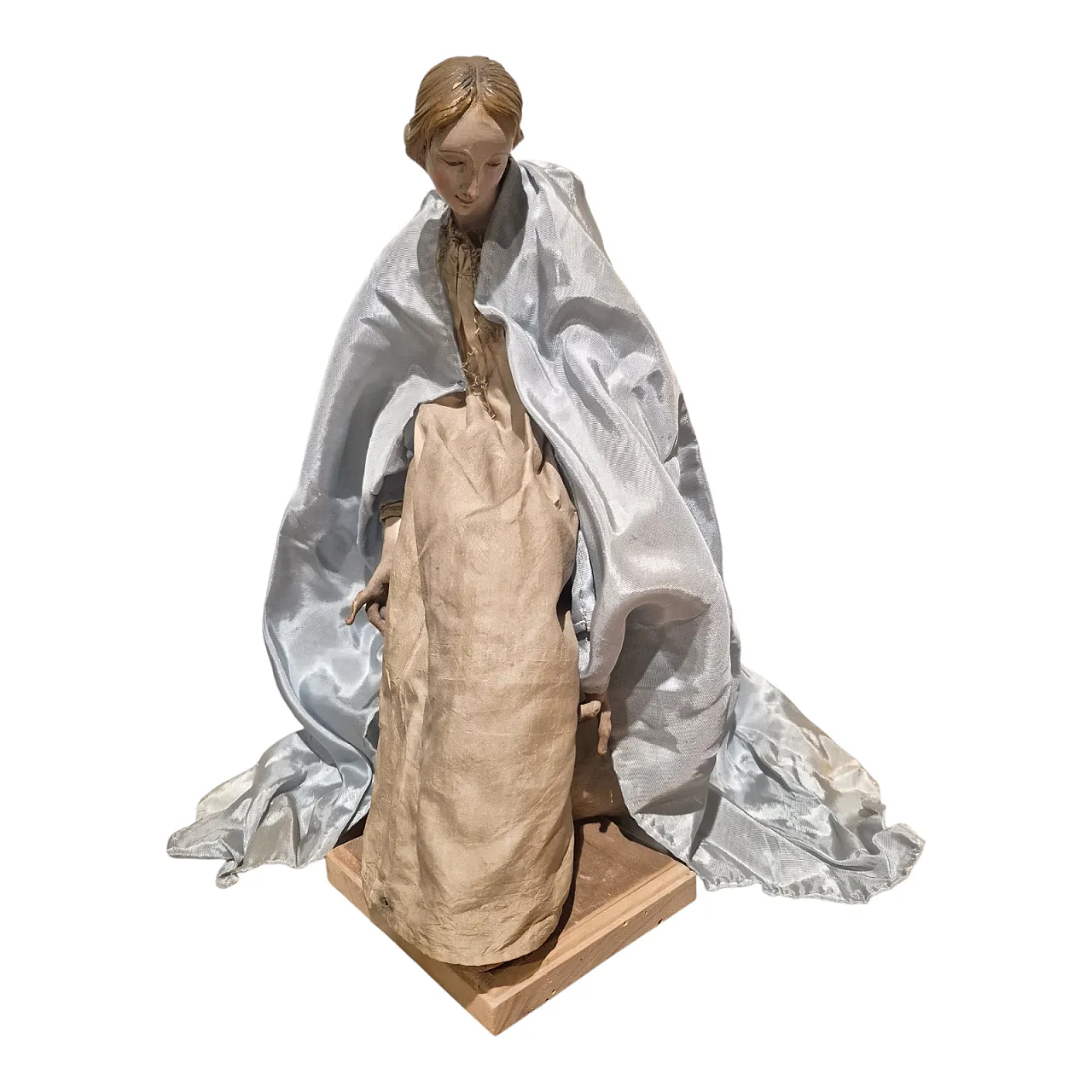Madonna ativity scene statue in terracotta, glass, polychrome fabric 1