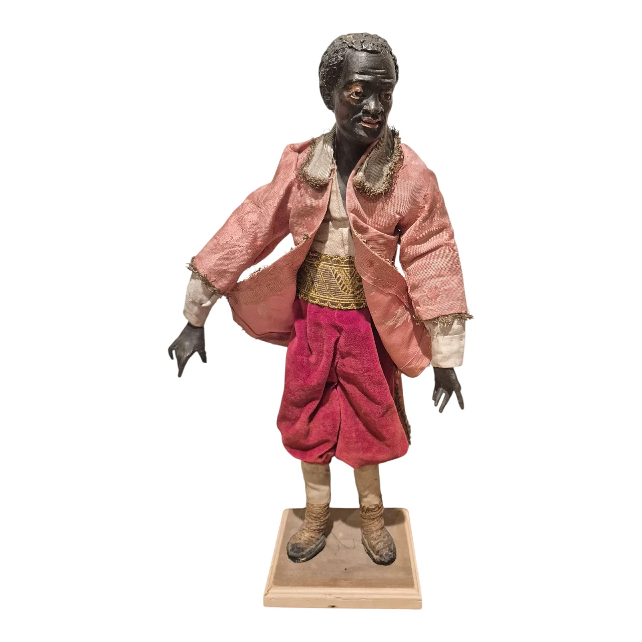 Moro nativity scene statue in terracotta, glass and polychrome fabric 1