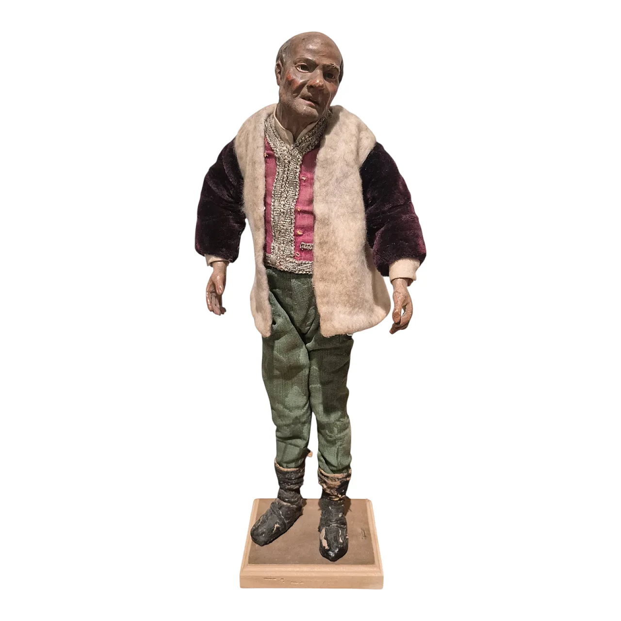 Shepherd nativity scene statue in terracotta, glass, polychrome fabric 1