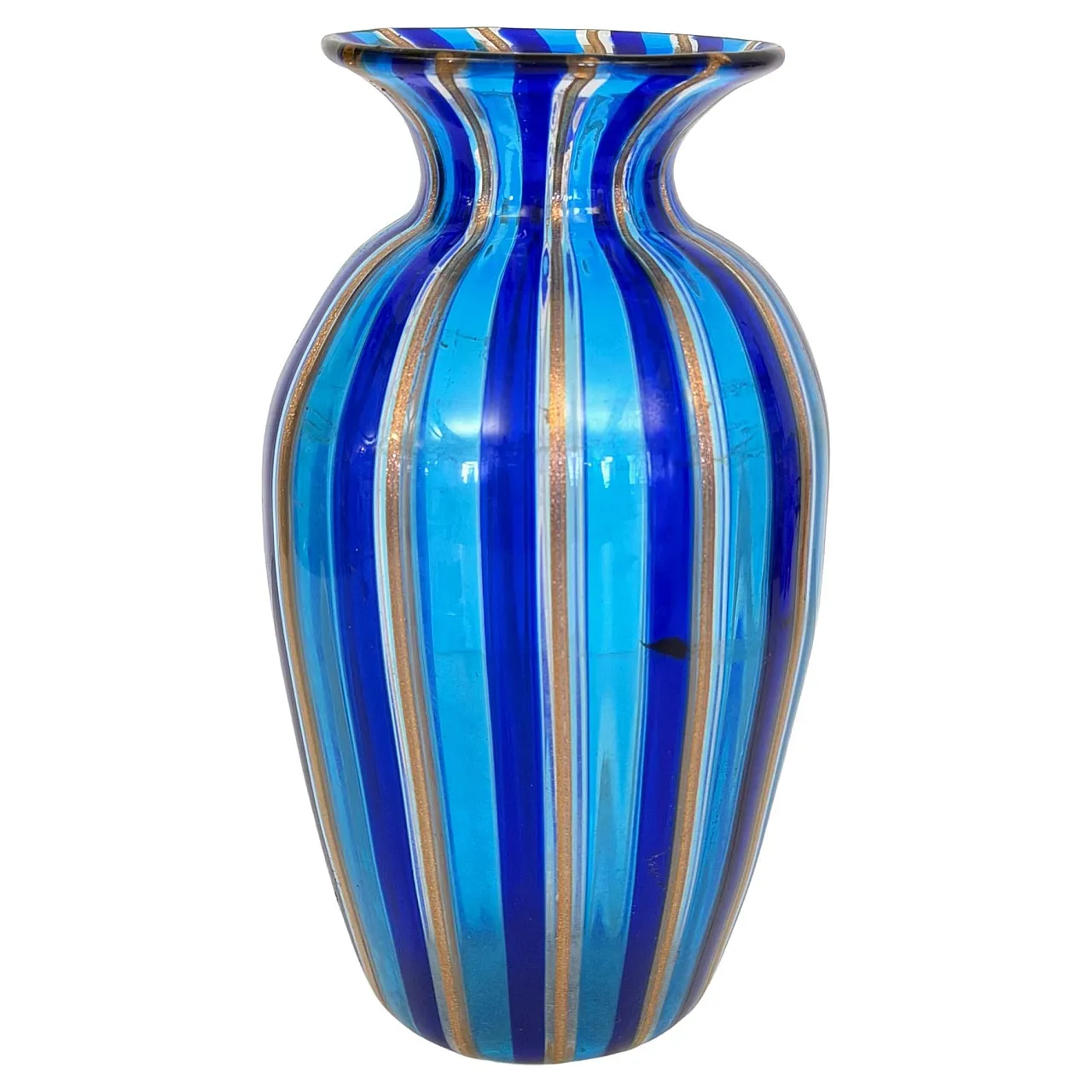 Murano glass vase with blue and light blue canes, 1980s 1