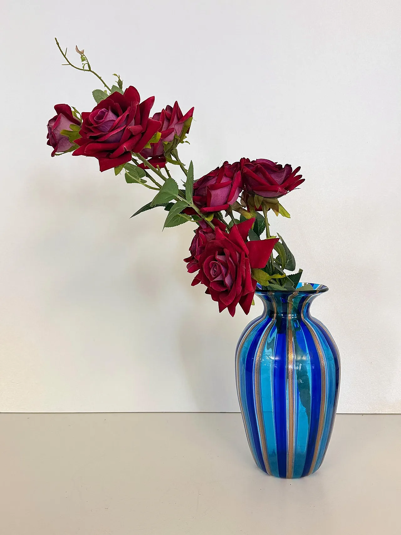 Murano glass vase with blue and light blue canes, 1980s 2