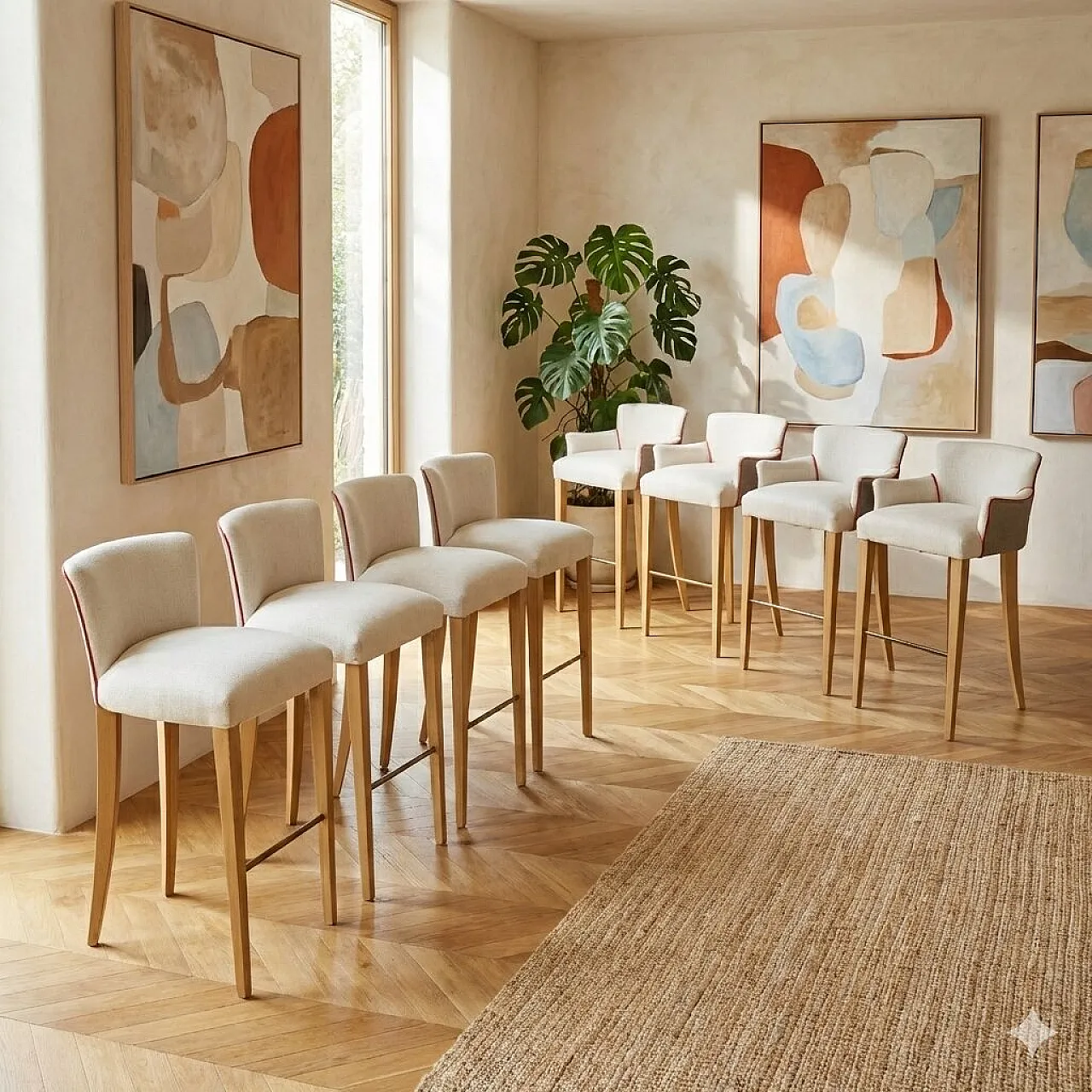 8 Sgabelli di William Yeoward in faggio e ottone, '900 2