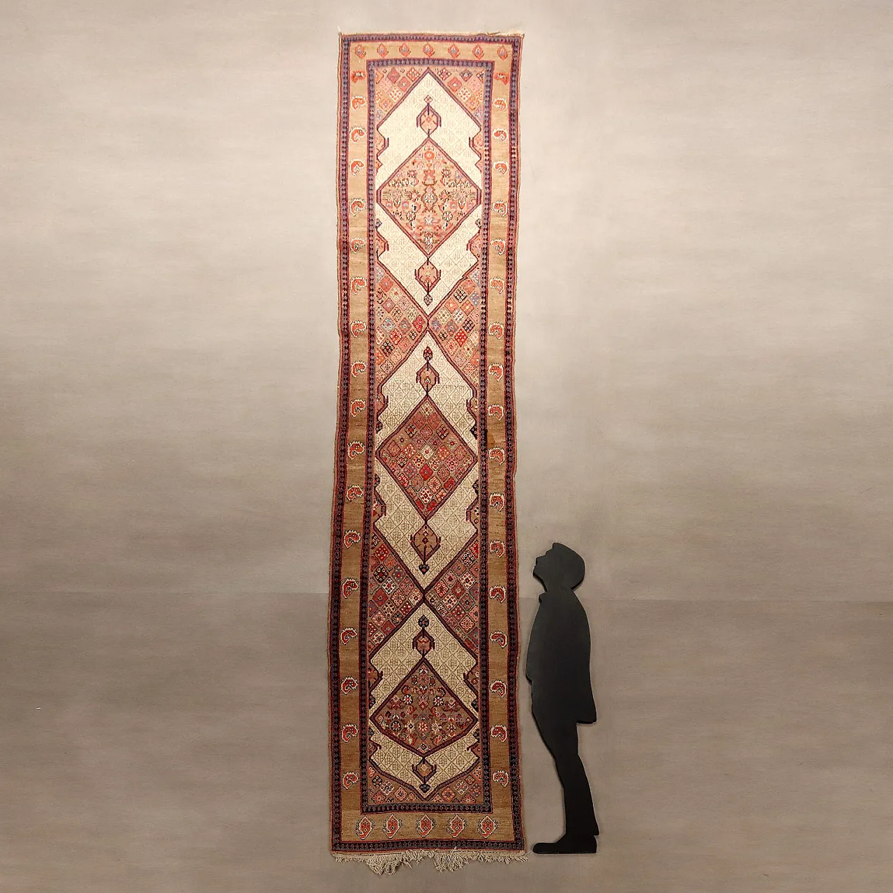 Tappeto Sarab in cotone e lana, maglia fine, fatto a mano, '900 2