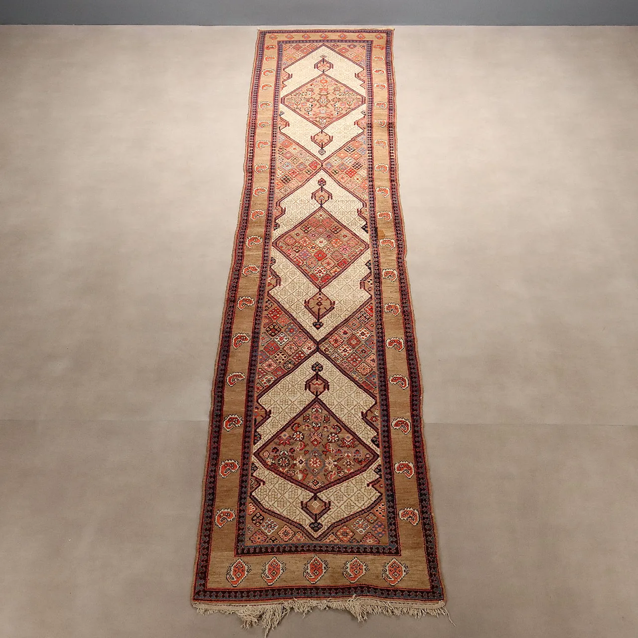 Tappeto Sarab in cotone e lana, maglia fine, fatto a mano, '900 3