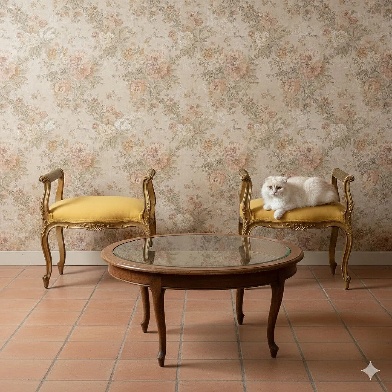 Coppia di panche in legno dorato con sedile imbottito, inizio '900 2