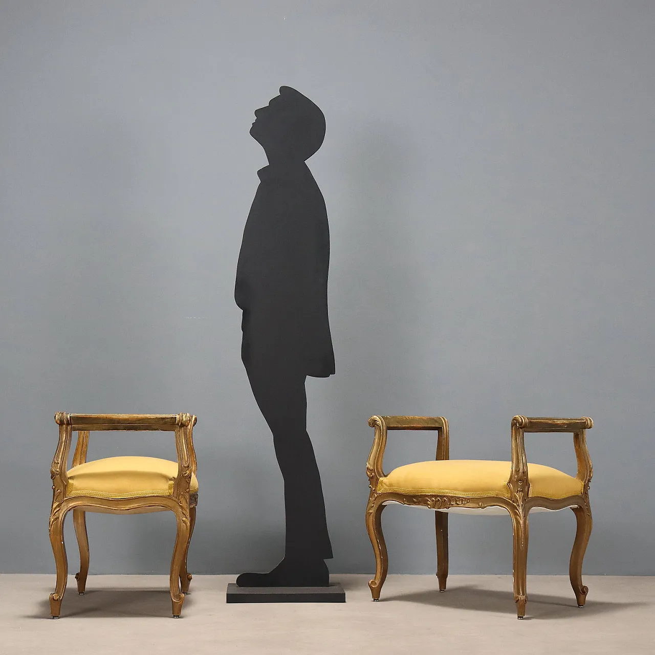 Coppia di panche in legno dorato con sedile imbottito, inizio '900 3