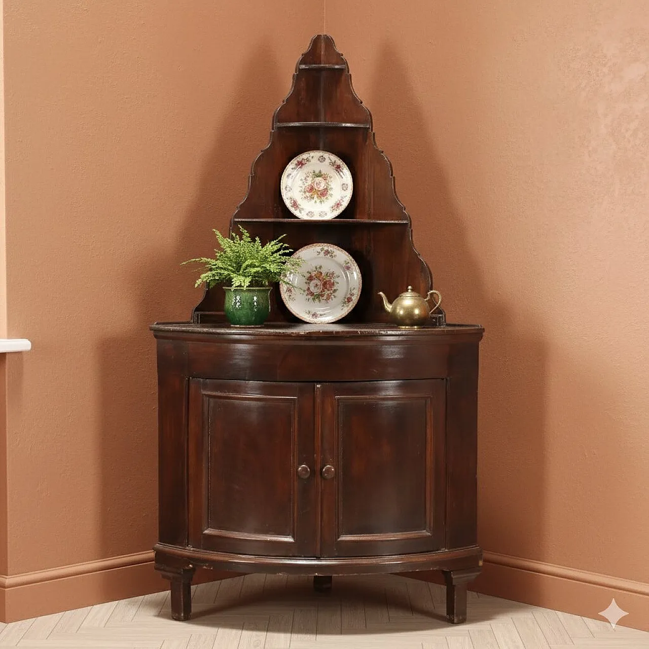 Mobile ad angolo in pioppo tinto noce, fine '800 2