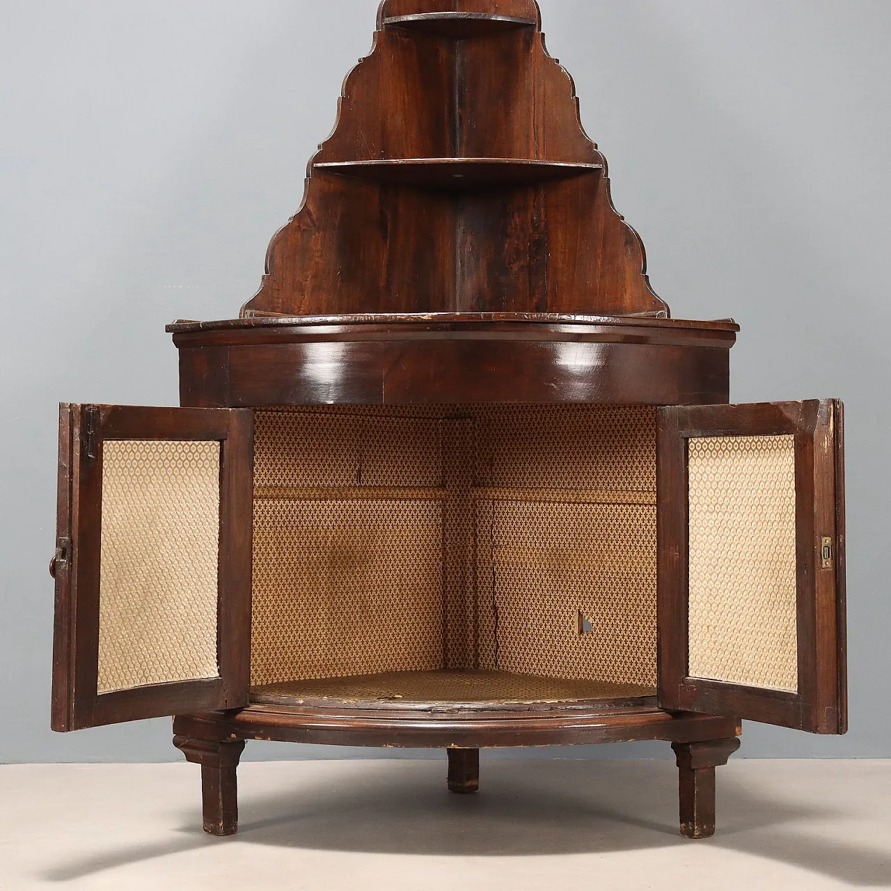 Mobile ad angolo in pioppo tinto noce, fine '800 4