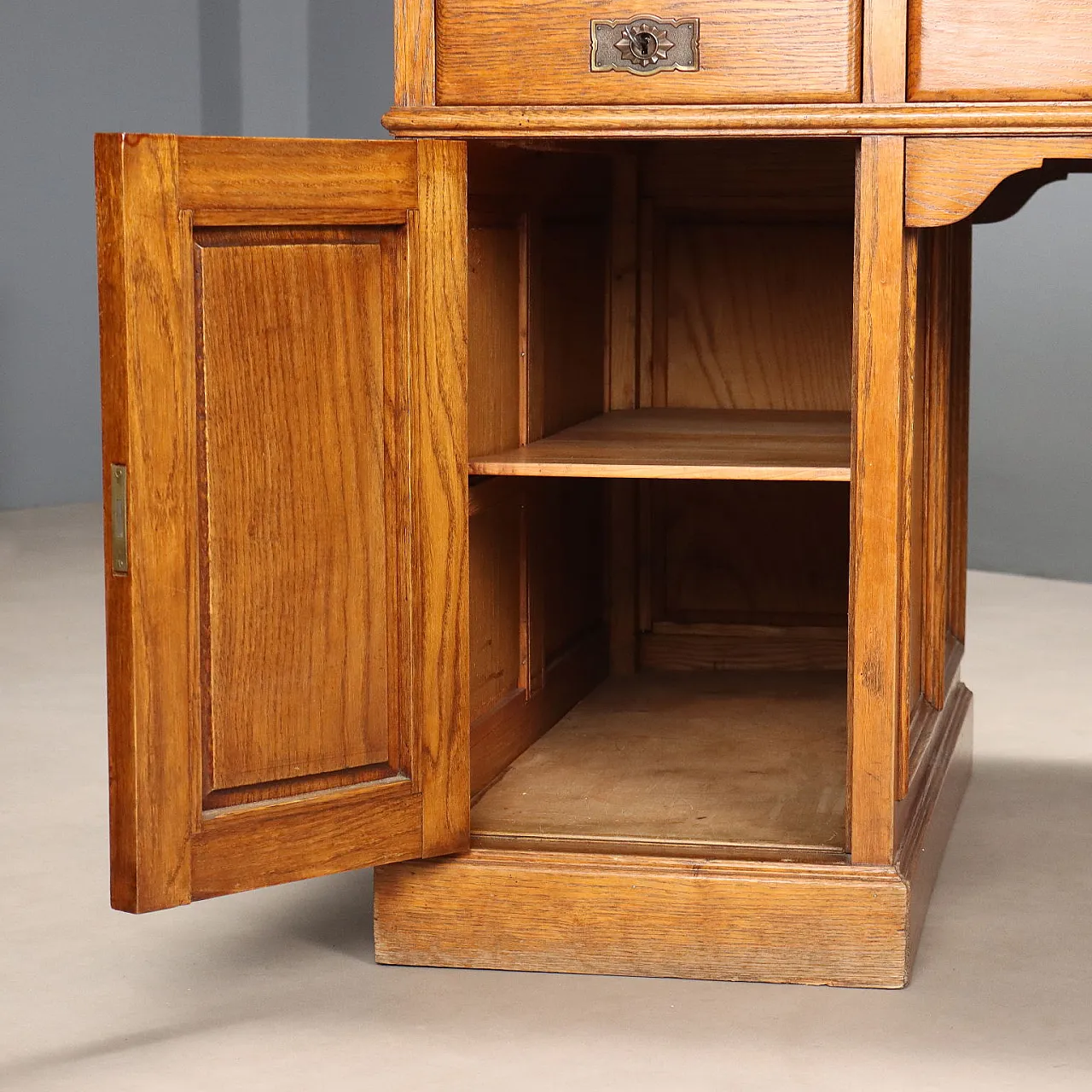 Scrivania in rovere e pelle nera, fine '800 6