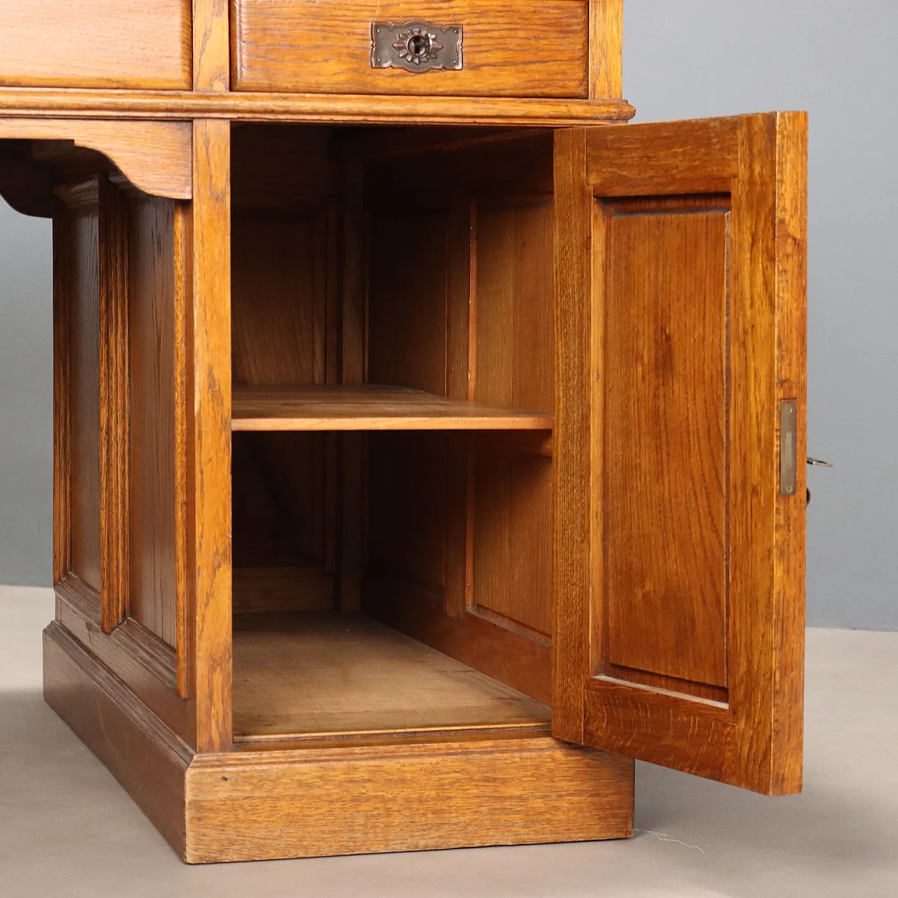 Scrivania in rovere e pelle nera, fine '800 7