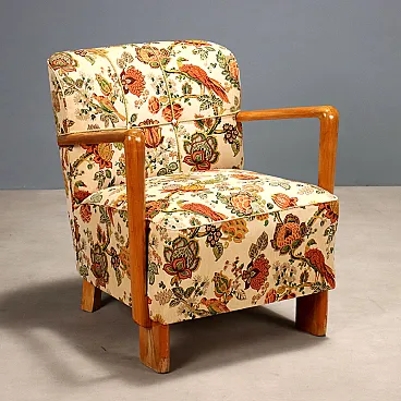 Poltrona con imbottitura a molle e legno di faggio, '900