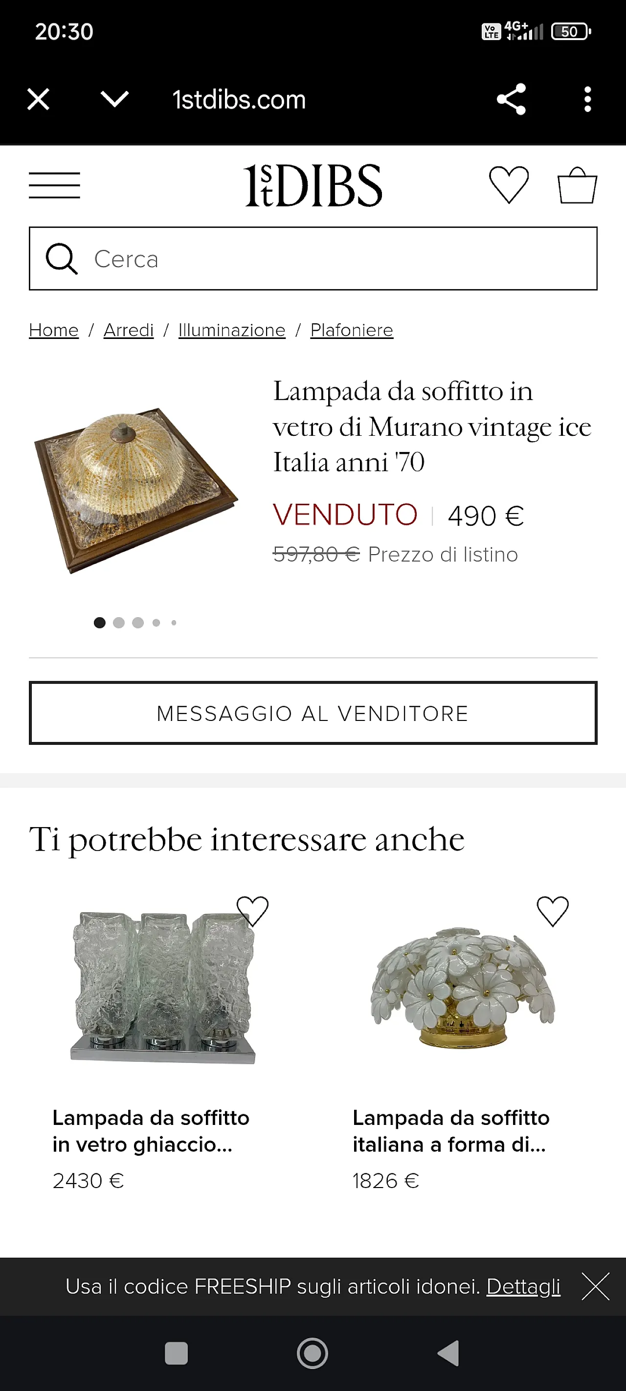 Lampada da soffitto di Murano ghiaccio, anni '60 6