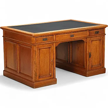 Scrivania in rovere e pelle nera, fine '800