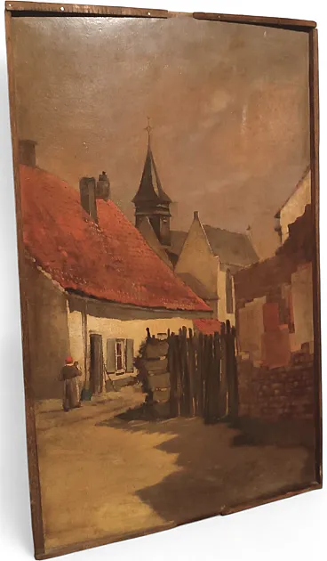 Paesaggio urbano, olio su tavola, scuola europea, '800