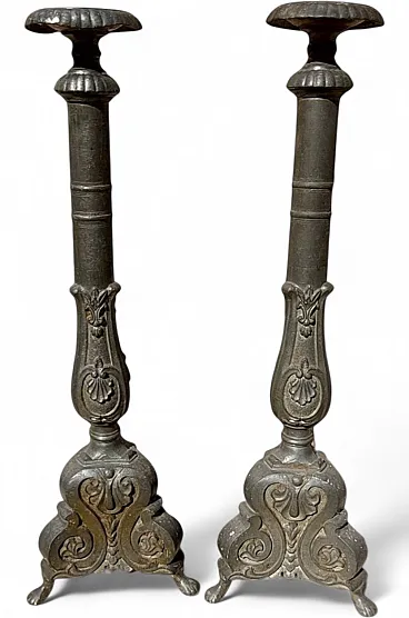 Coppia di candelieri in peltro, fine '800