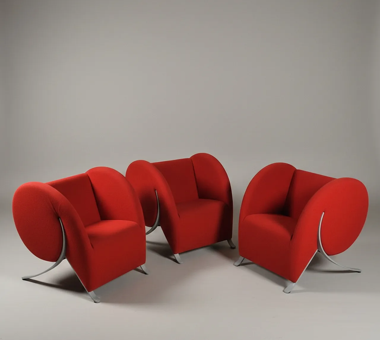3 Comma red armchairs by Yaacov Kaufmann for Arflex, 90s 3