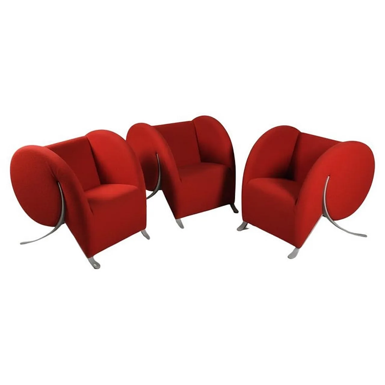 3 Comma red armchairs by Yaacov Kaufmann for Arflex, 90s 11