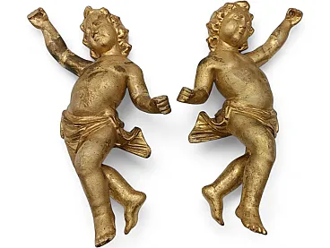 Coppia di angeli in legno dorato, tardo '700