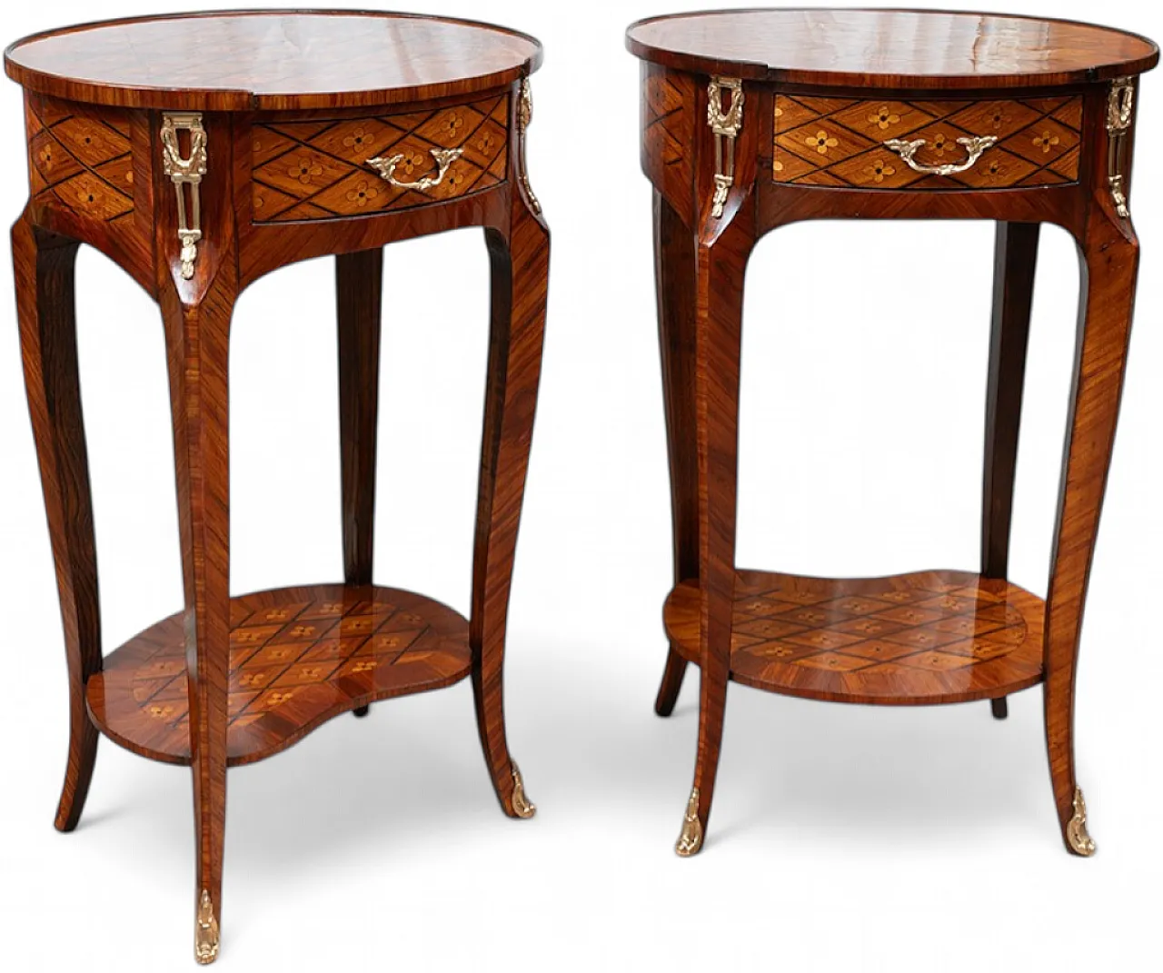 Pair of antique bedside tables in precious exotic woods, 19th century 8