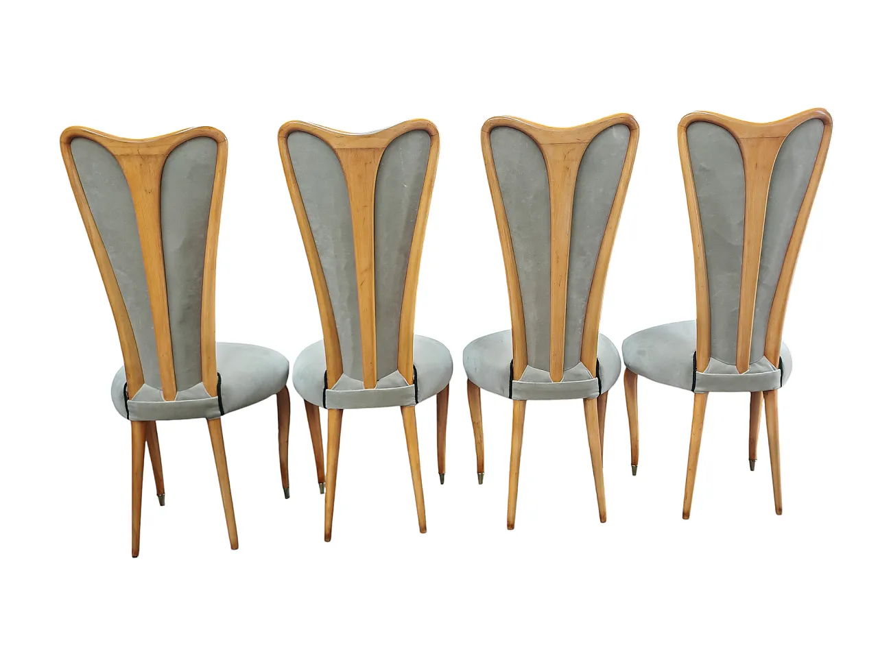 4 sedie in legno di faggio e tessuto, anni '60 3