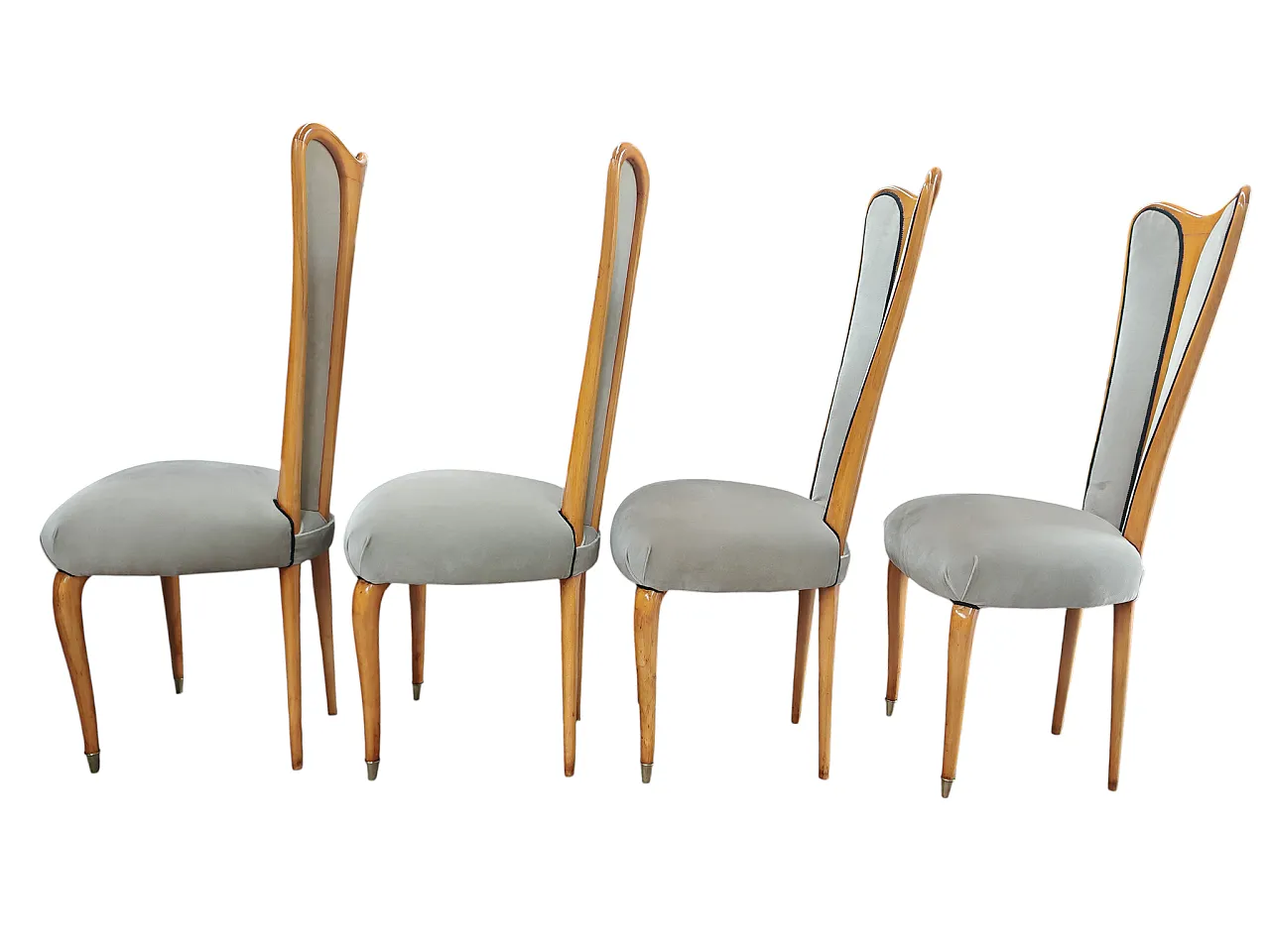 4 sedie in legno di faggio e tessuto, anni '60 4