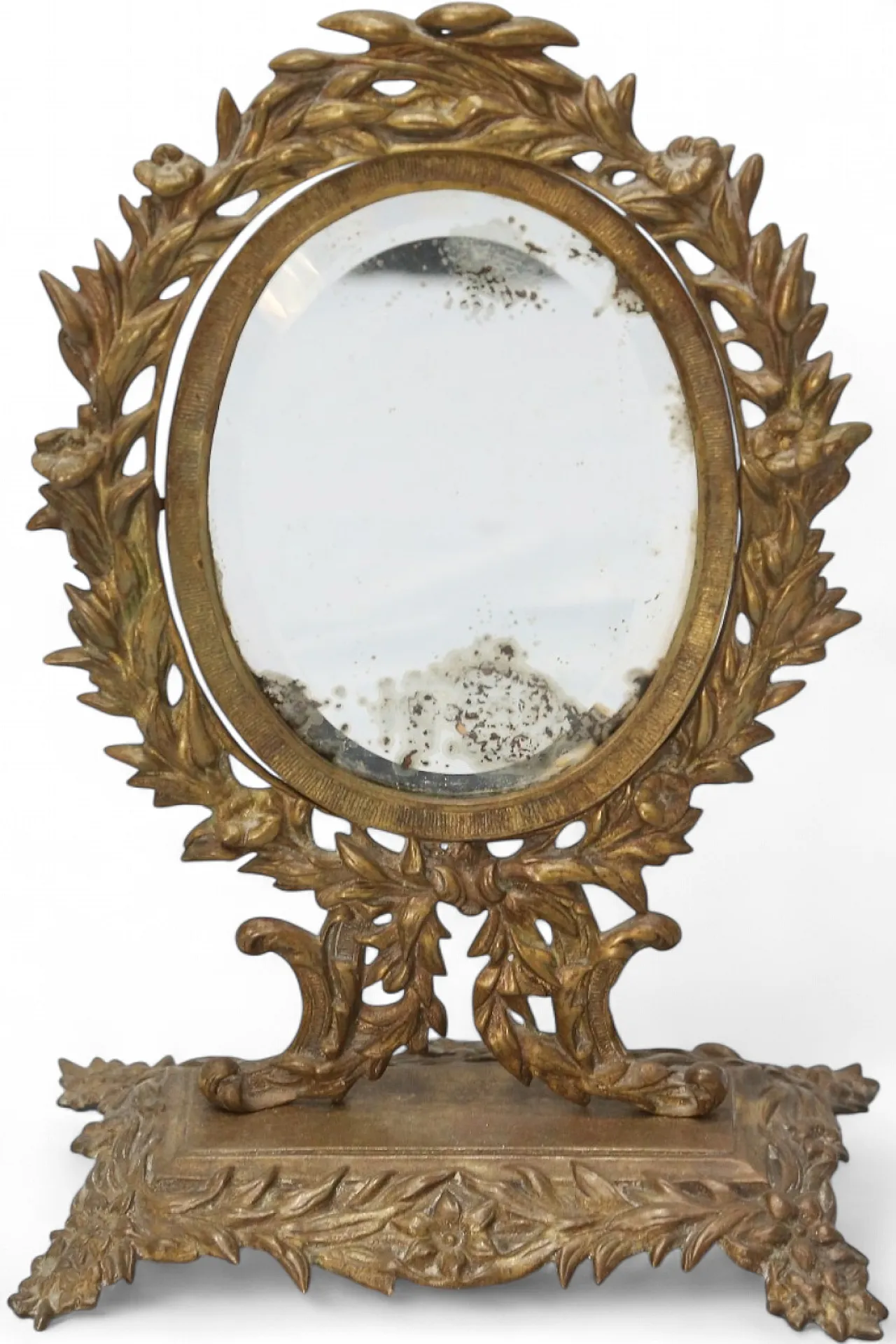 Specchio da tavolo in bronzo e ottone dorato, primo '900 13