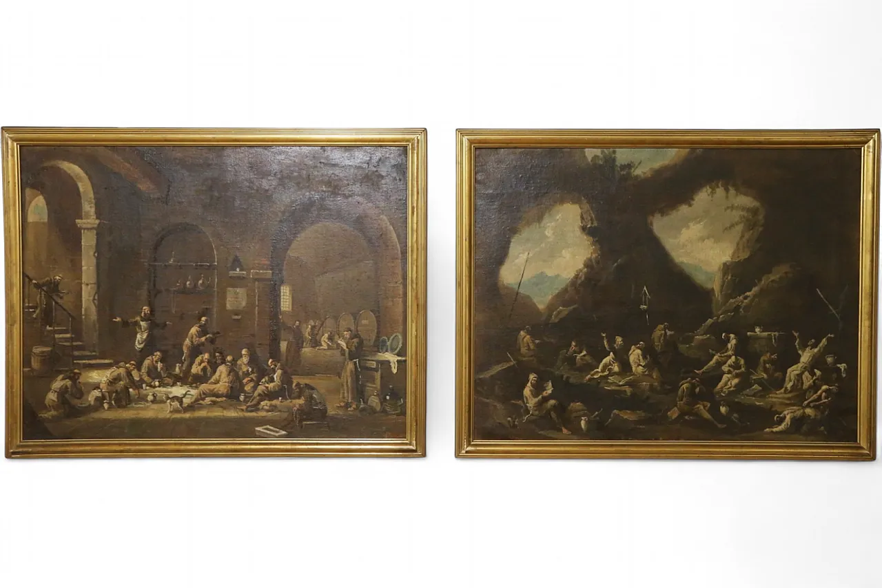 Scenes with monks, pair of oil paintings on canvas, 19th century 25