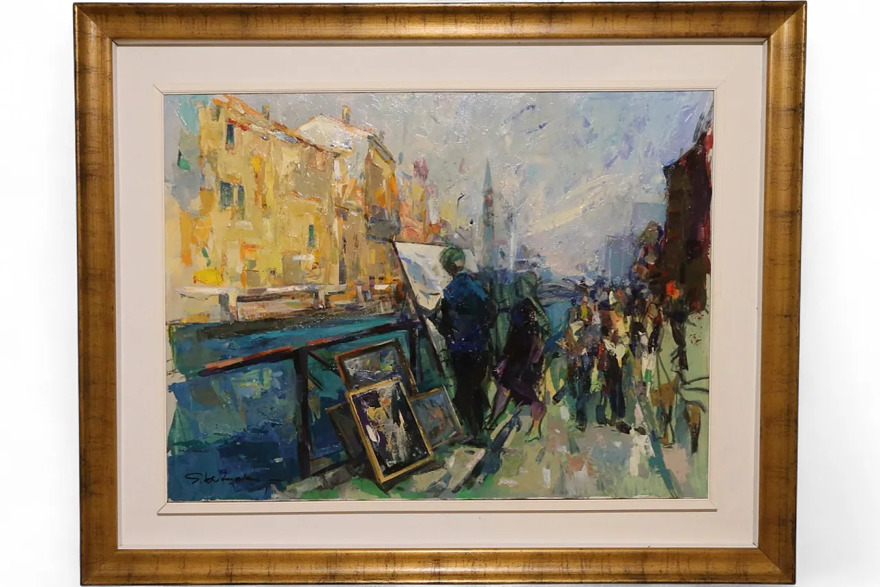 Navigli Milan by Giuseppe Vismara, oil canvas 1990s 25