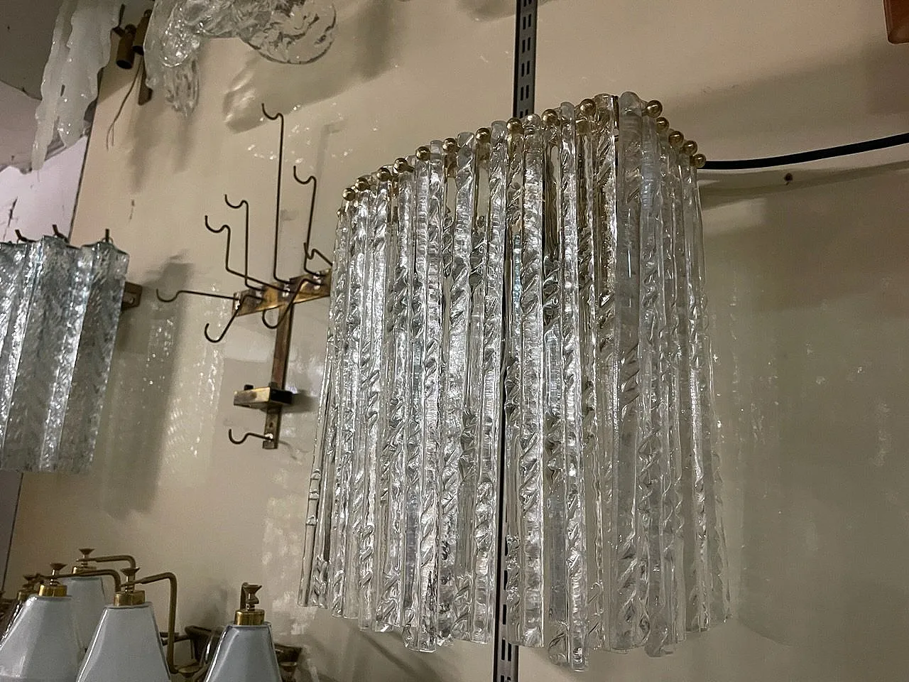 Pair of Murano glass and brass wall lights, 1980s 4