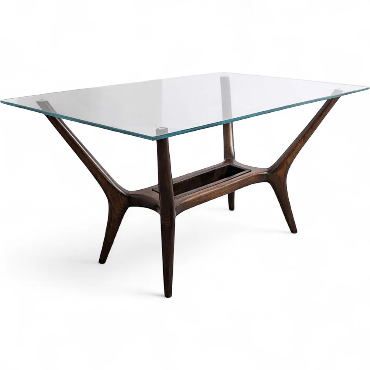 Tavolo da caffè in legno e vetro italiano in stile Ico Parisi, anni 60 9