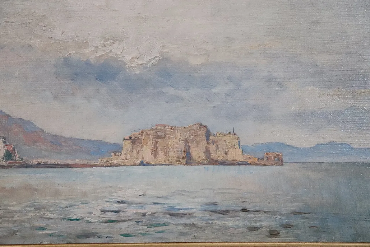 Dipinto olio su tavola Golfo di Napoli, Firma U. Allason, inizi '900 5