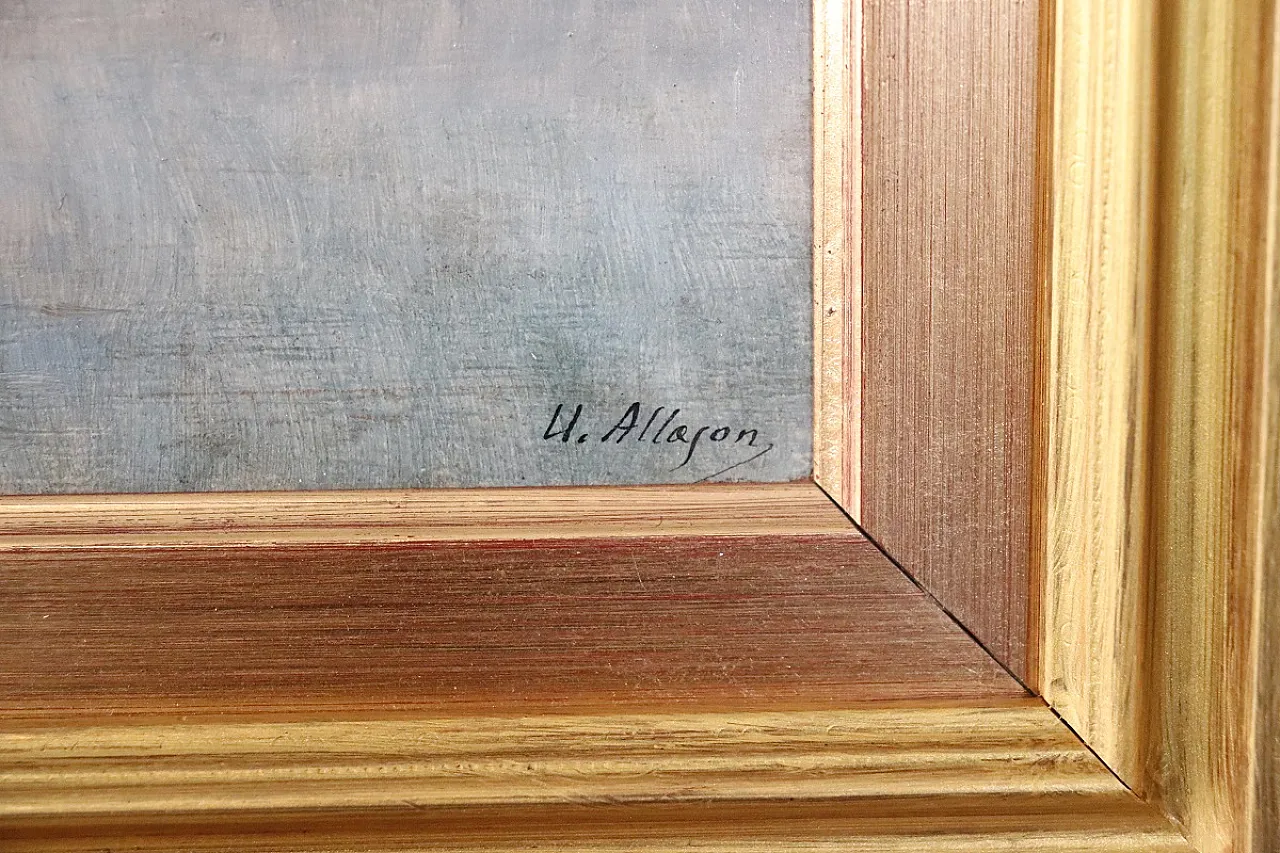 Dipinto olio su tavola Golfo di Napoli, Firma U. Allason, inizi '900 6