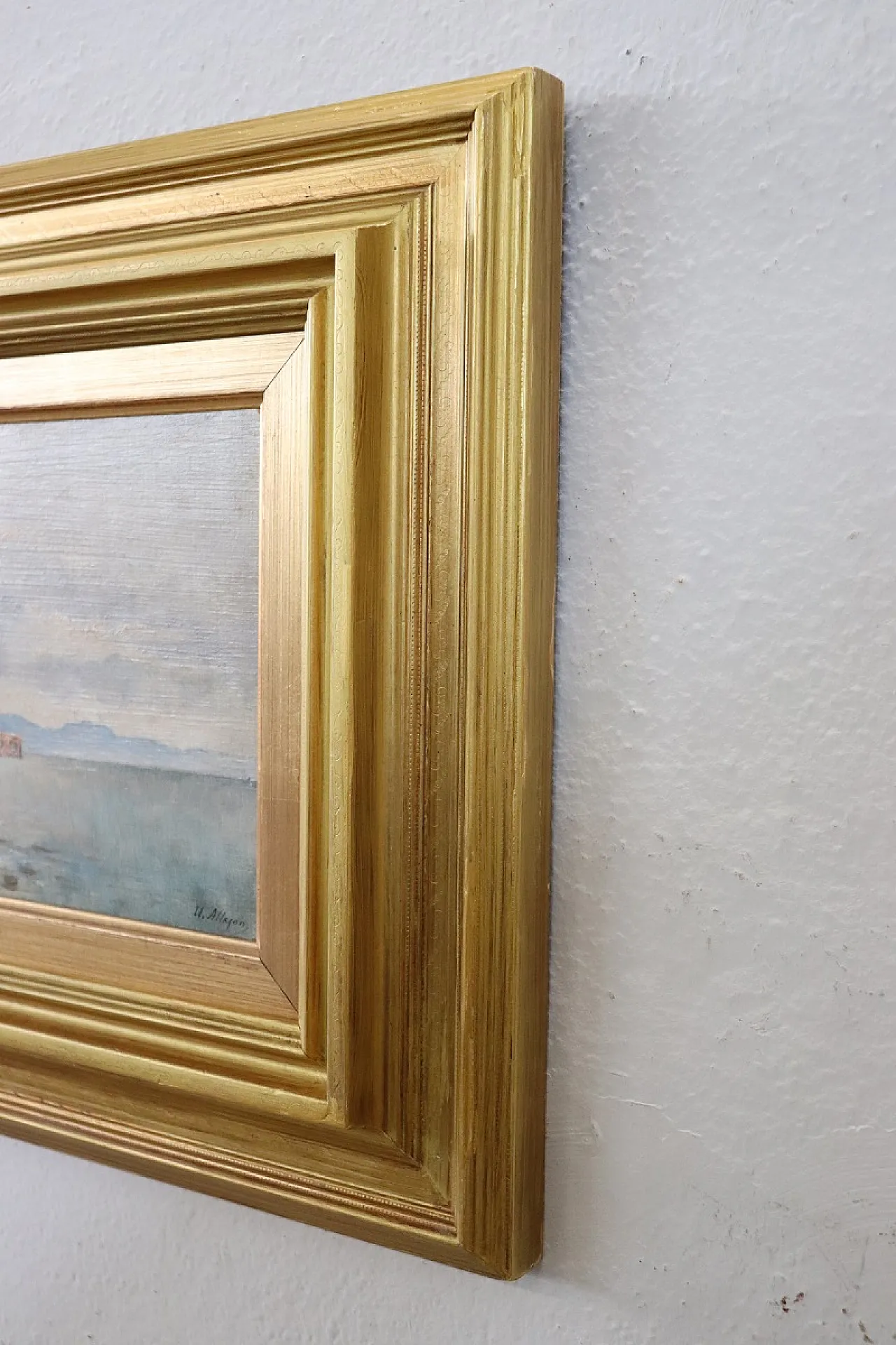 Dipinto olio su tavola Golfo di Napoli, Firma U. Allason, inizi '900 10
