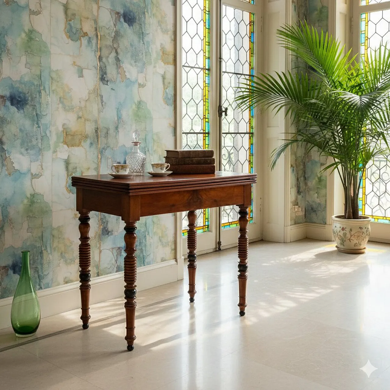 Mahogany gaming table with green felt interior, 19th century 2