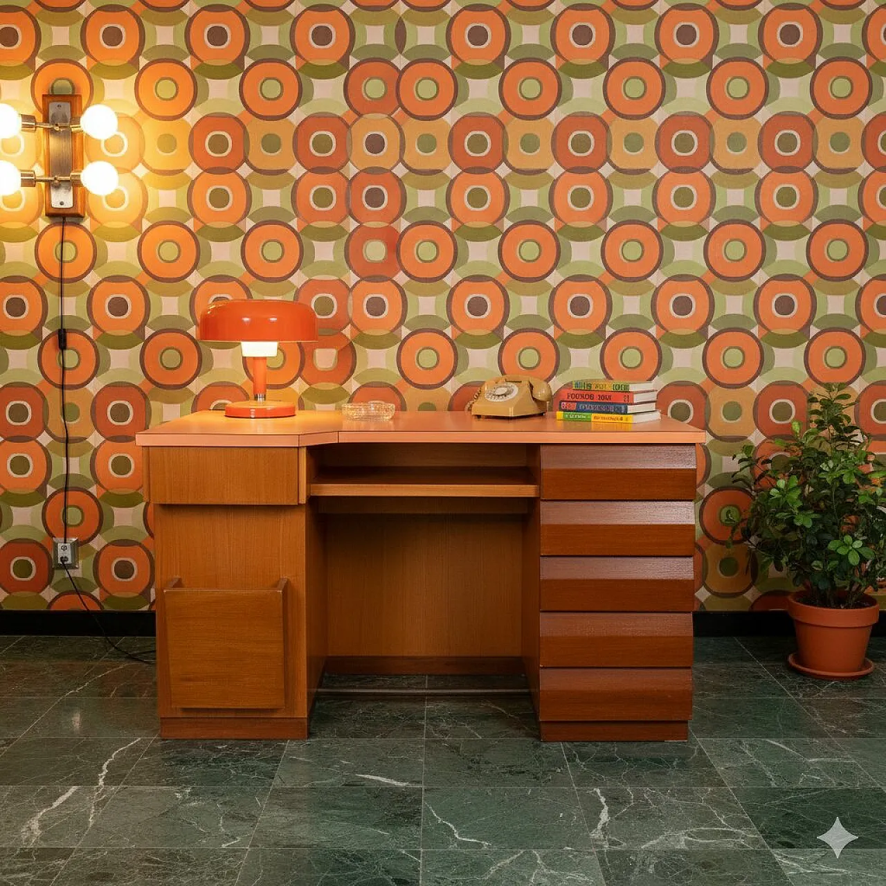 Scrivania con piano, cassetti e vani portaoggetti in formica, '900 2