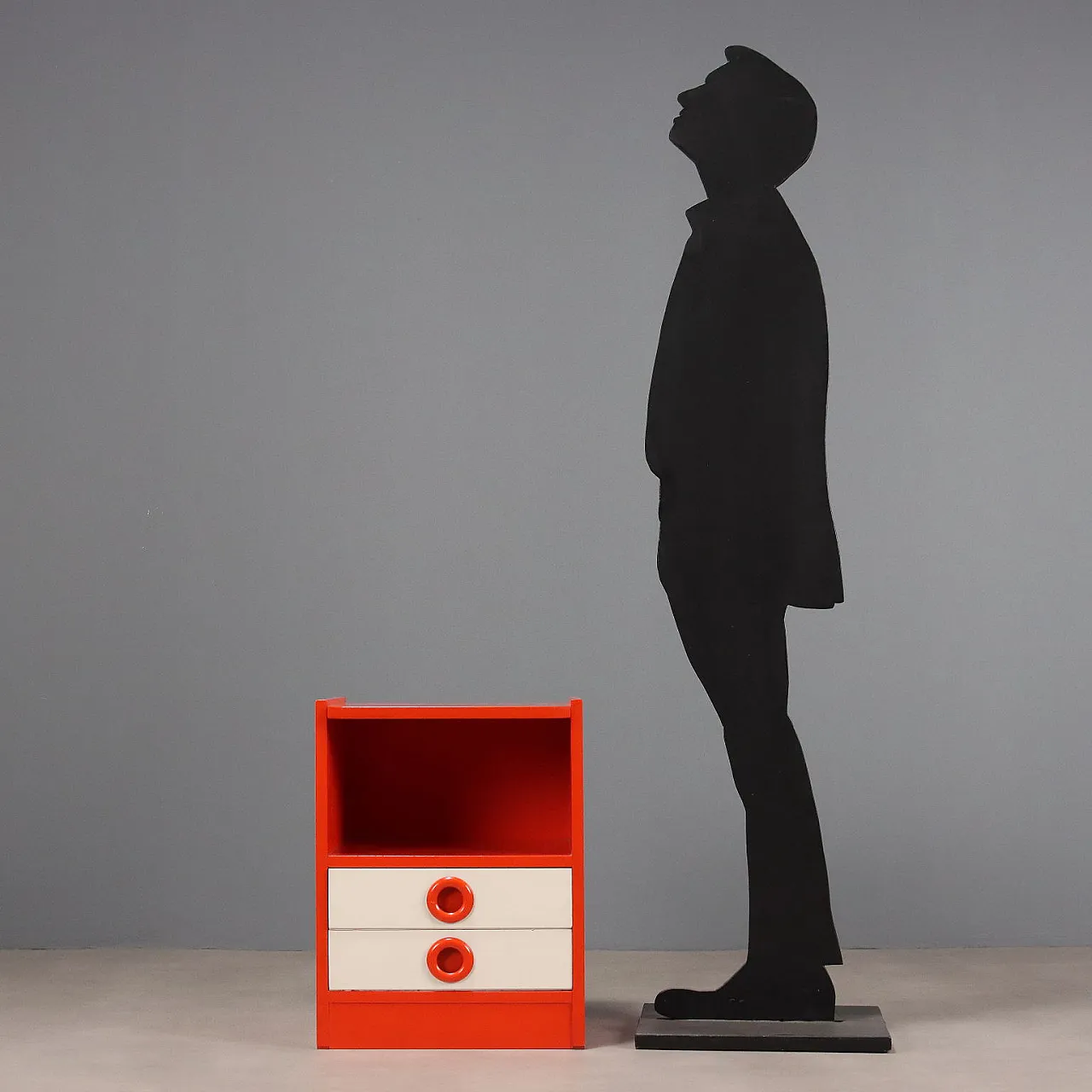 Comodino in legno smaltato bianco e arancio, '900 2