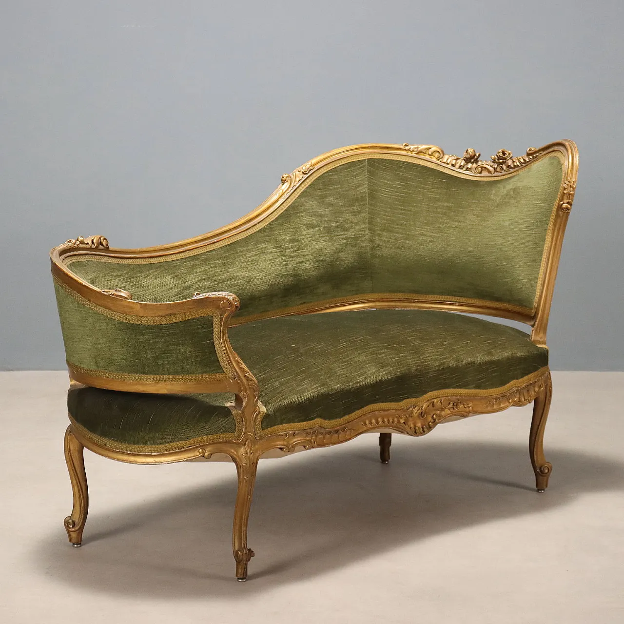 Rococo-style sofa in carved and gilded wood, late 19th century 1