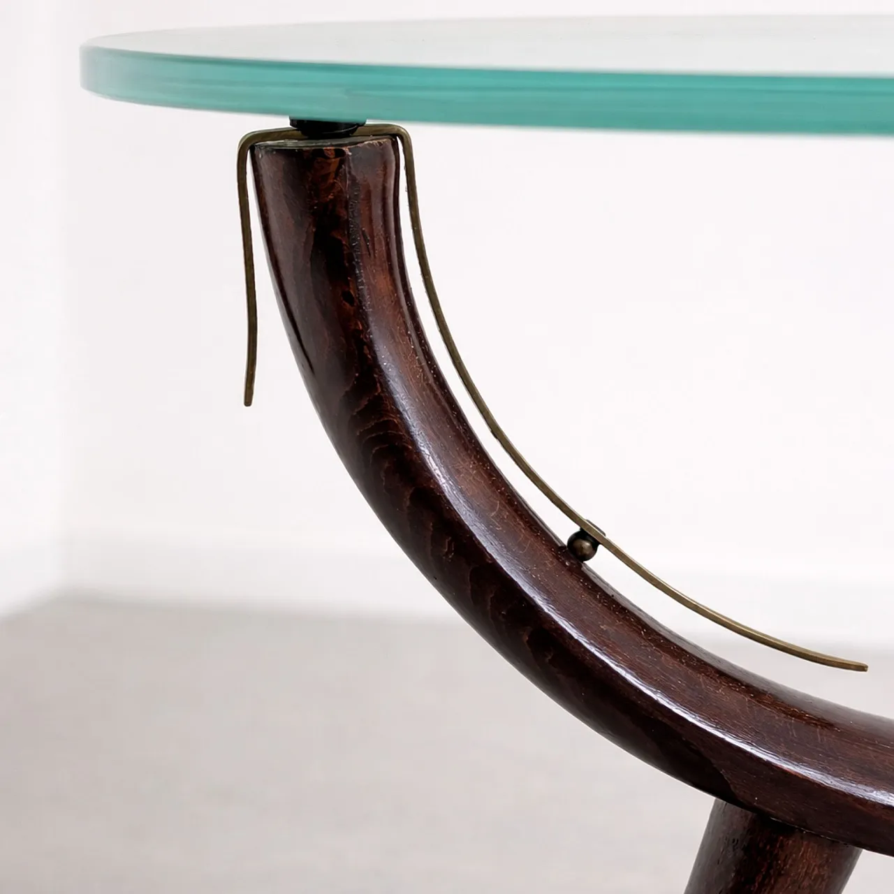 Tavolo da caffè in legno ottone e vetro stile Fontana Arte, anni '50 3