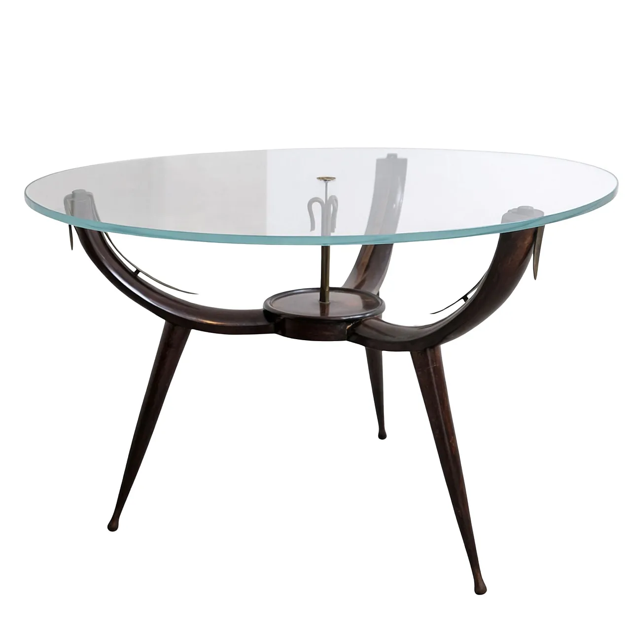 Tavolo da caffè in legno ottone e vetro stile Fontana Arte, anni '50 6