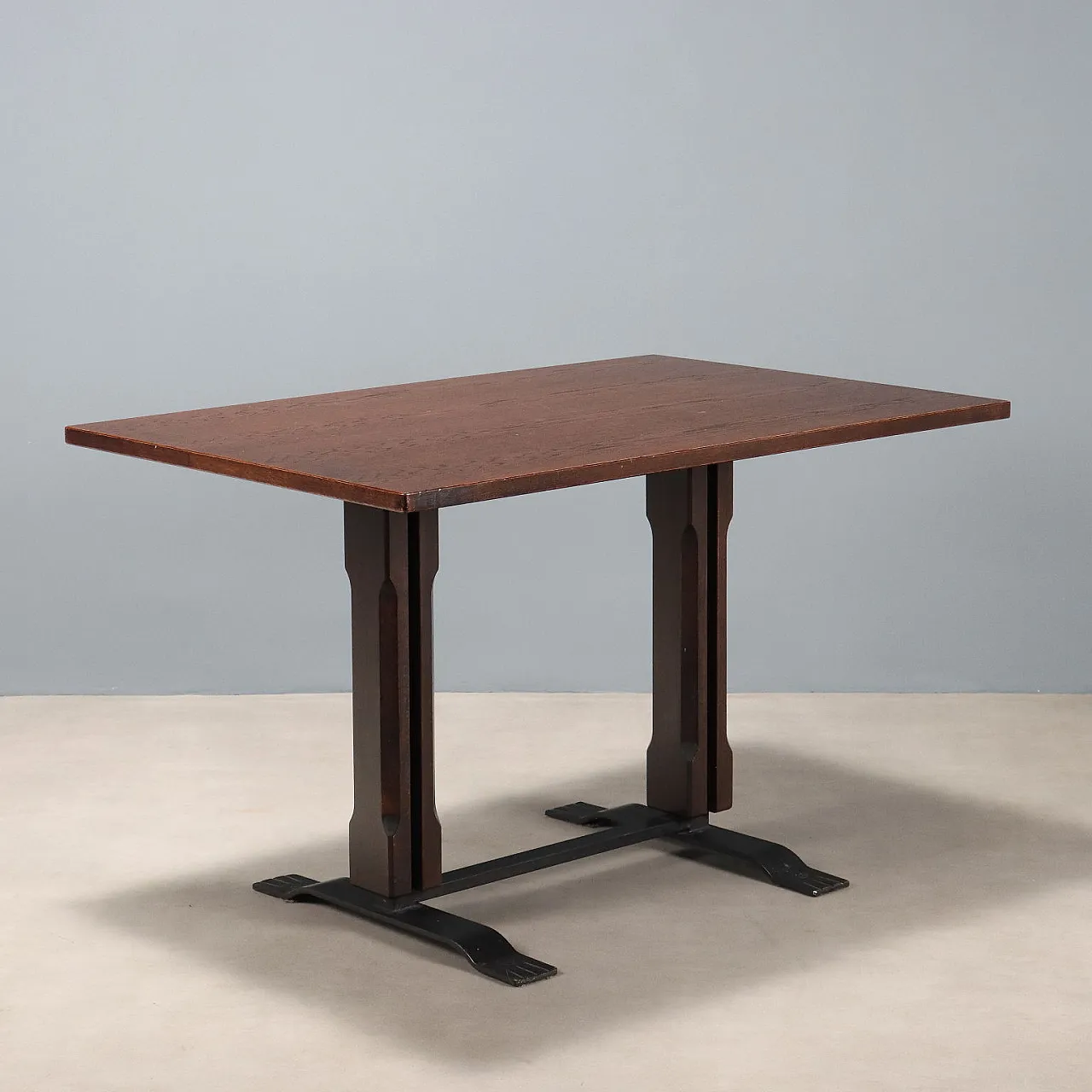 Enameled metal table and exotic wood veneer, 20th century 1