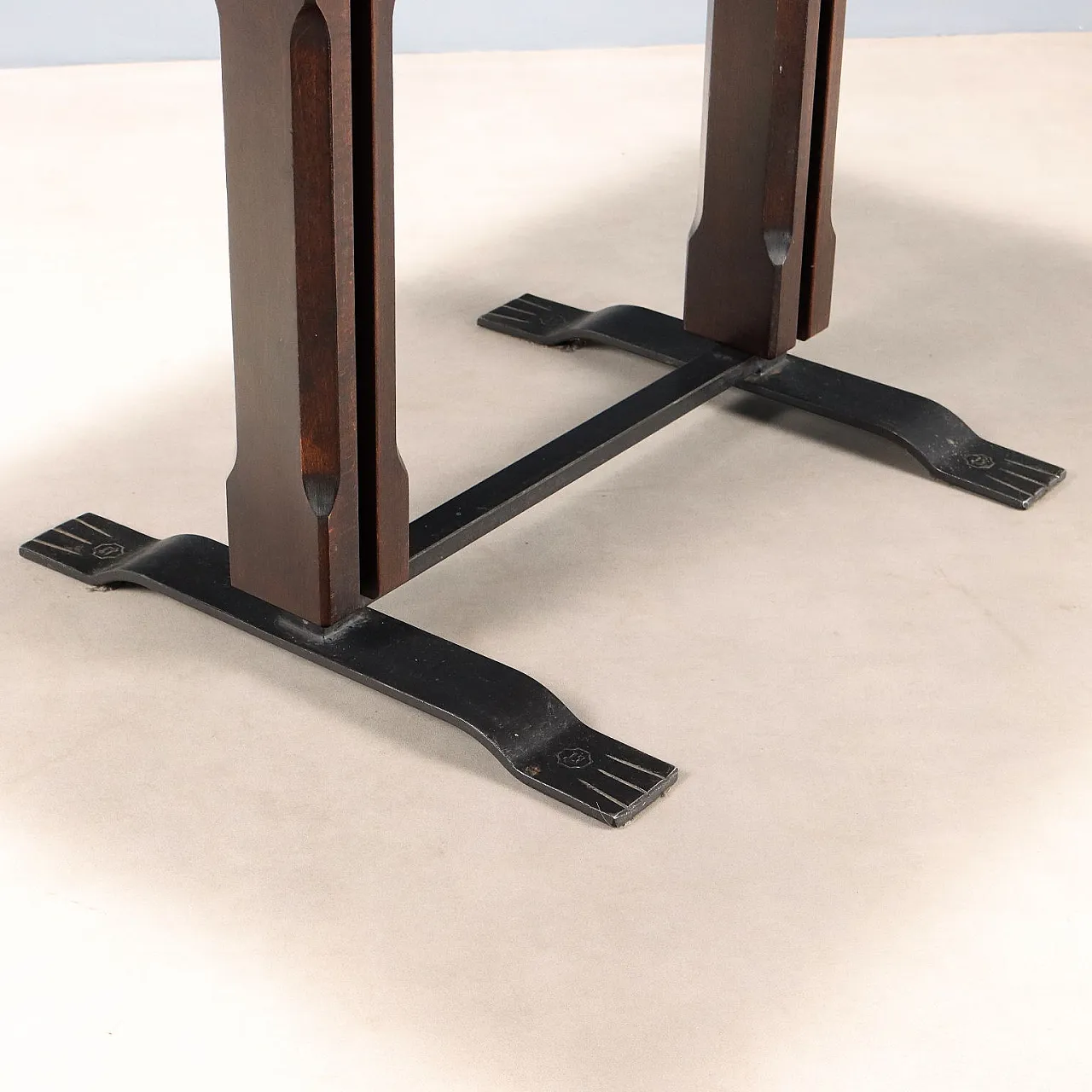 Enameled metal table and exotic wood veneer, 20th century 5