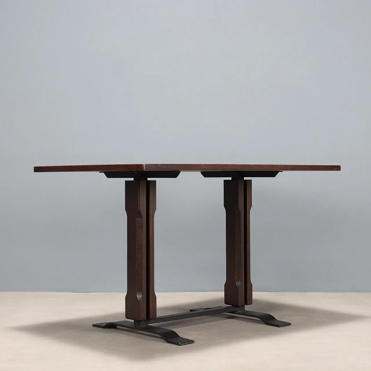 Enameled metal table and exotic wood veneer, 20th century 8