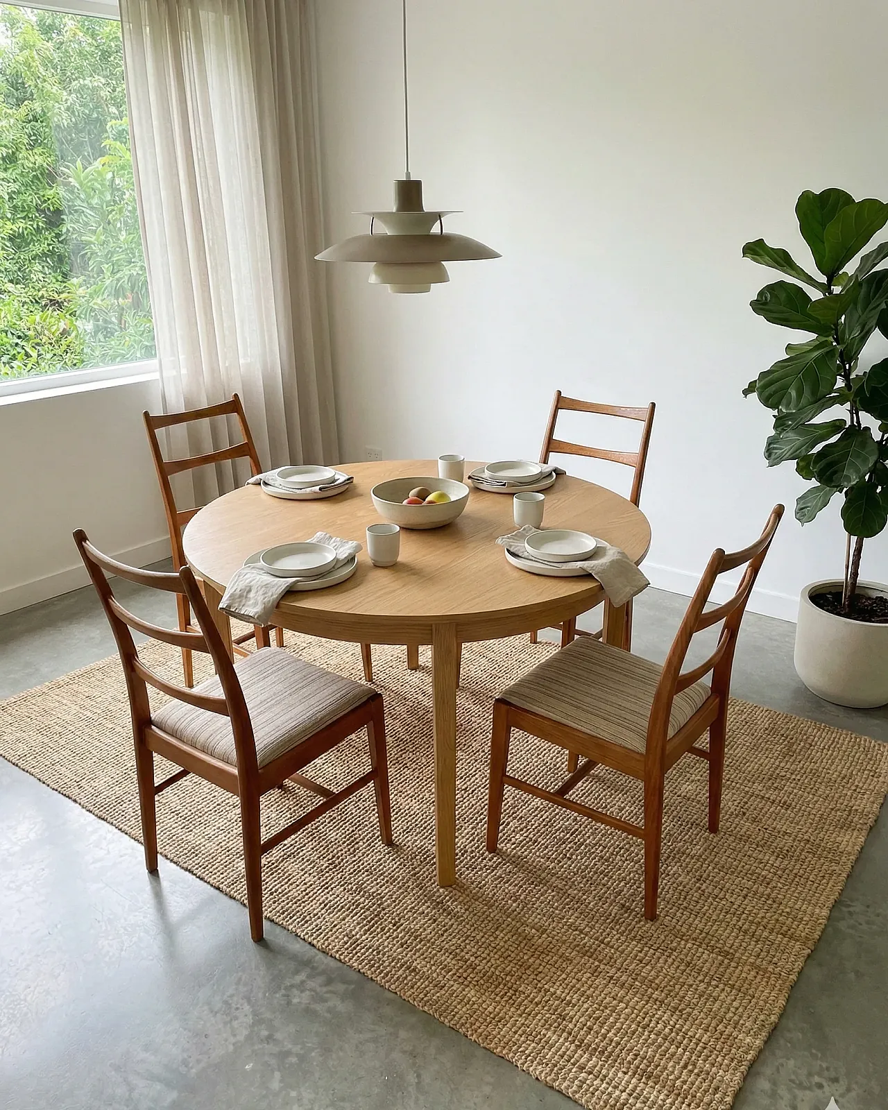 4 Danish Oak Chairs Backrest Three Curved Slats, 60s 5
