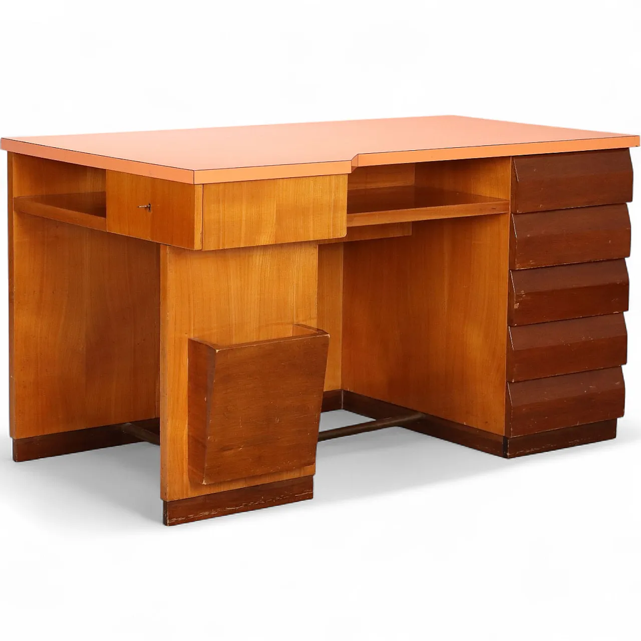 Scrivania con piano, cassetti e vani portaoggetti in formica, '900 11