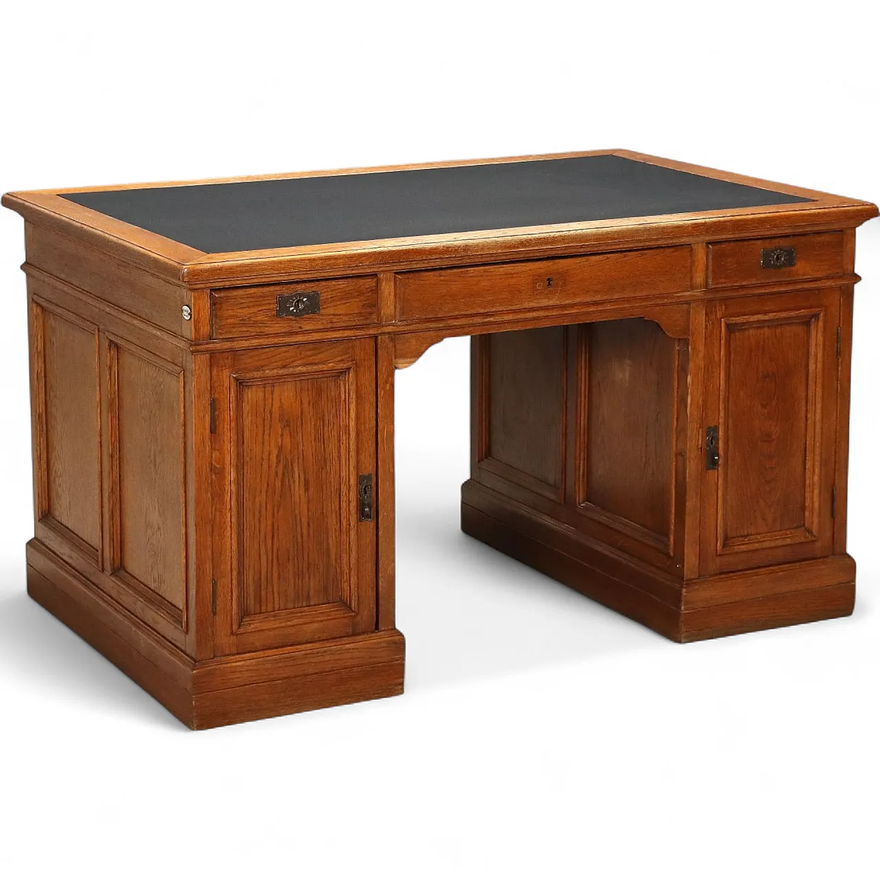 Scrivania in rovere con piano con inserto in pelle nera, '800 11