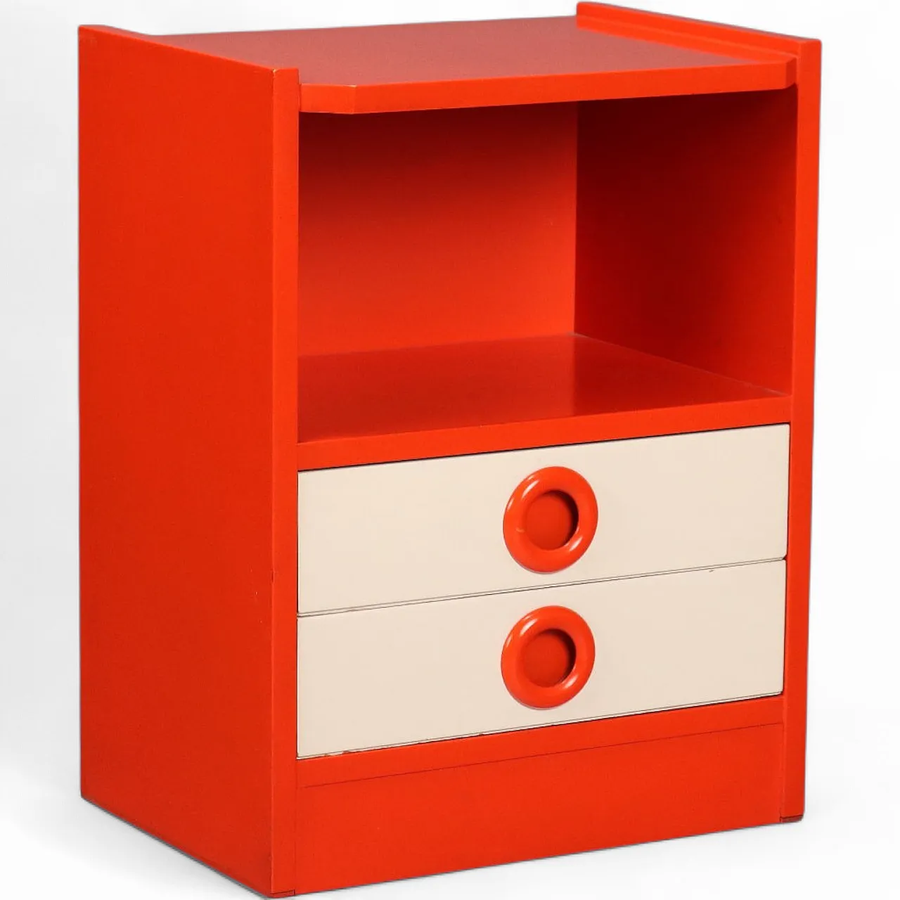 Comodino in legno smaltato bianco e arancio, '900 8