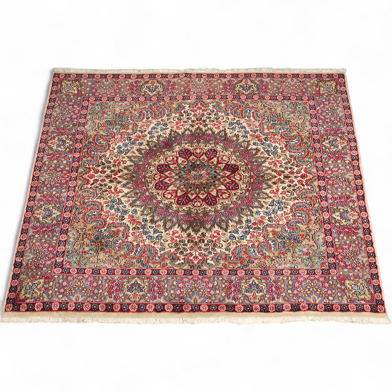 Tappeto Kerman in cotone e lana, nodo grosso, fatto a mano, '900 8