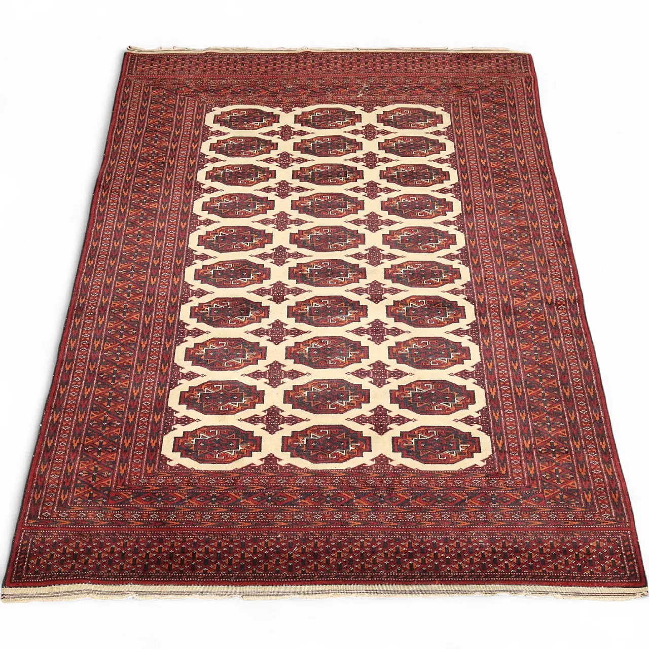 Tappeto Bokhara in cotone e lana, maglia fine, fatto a mano, '900 9